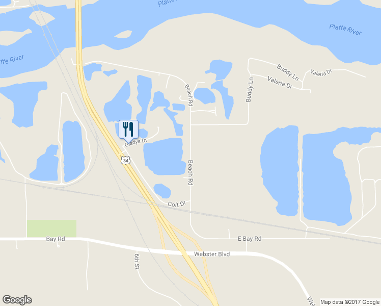 map of restaurants, bars, coffee shops, grocery stores, and more near 19706 Beach Road in Plattsmouth