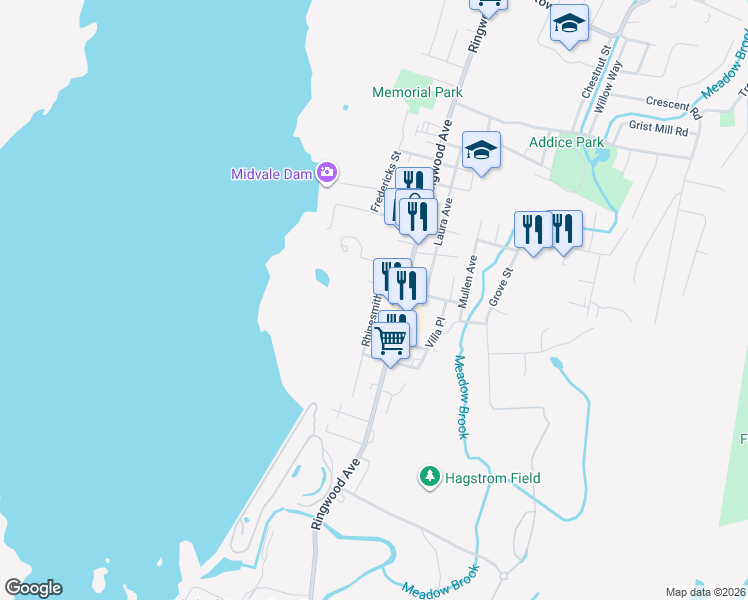 map of restaurants, bars, coffee shops, grocery stores, and more near 26 Rhinesmith Avenue in Wanaque