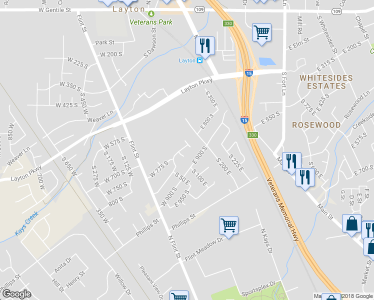 map of restaurants, bars, coffee shops, grocery stores, and more near 786 South 175 East in Layton