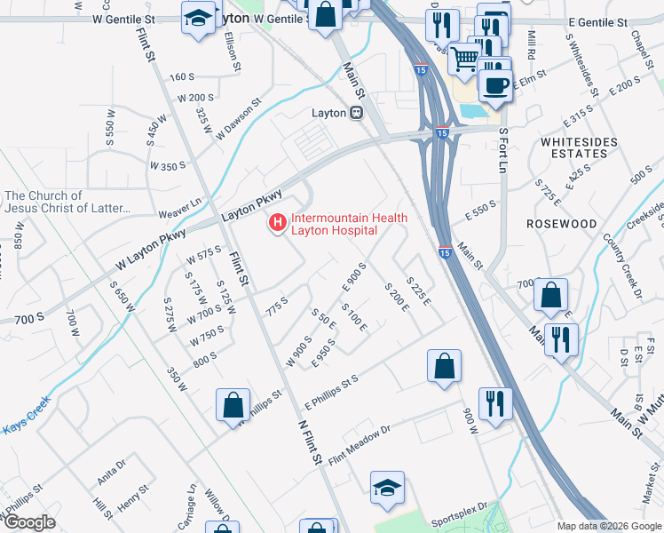 map of restaurants, bars, coffee shops, grocery stores, and more near 786 South 175 East in Layton