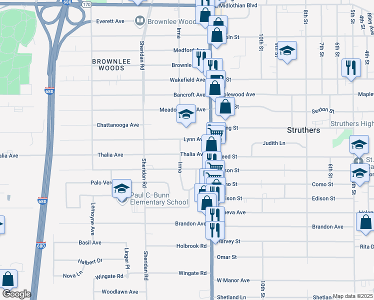 map of restaurants, bars, coffee shops, grocery stores, and more near 2017 Lynn Avenue in Youngstown