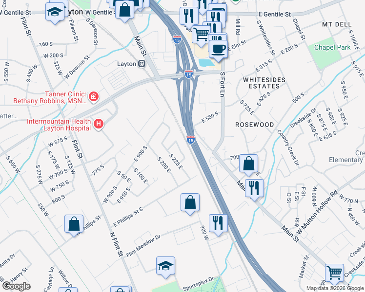 map of restaurants, bars, coffee shops, grocery stores, and more near 255 East 935 South in Layton