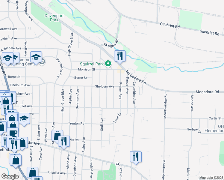 map of restaurants, bars, coffee shops, grocery stores, and more near 98 Thorlone Avenue in Akron
