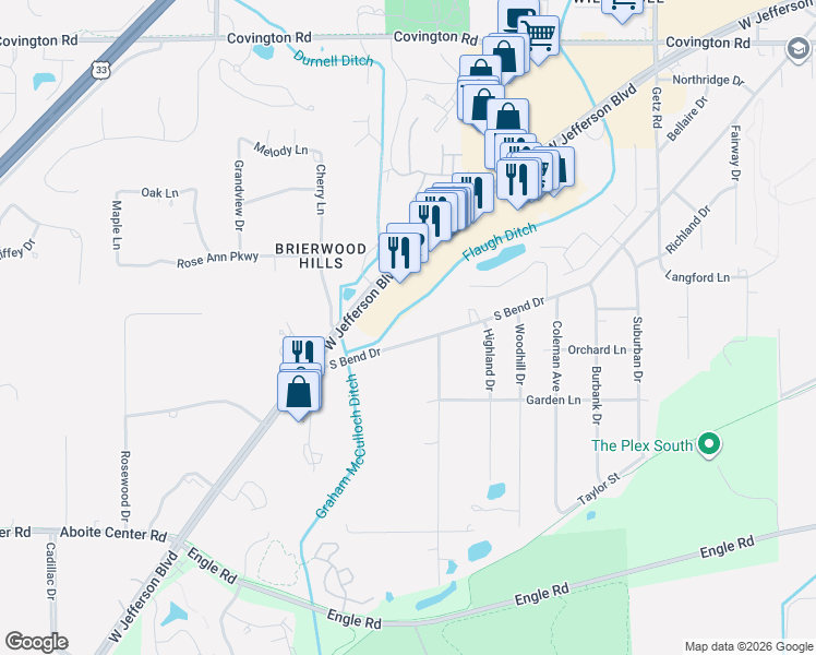 map of restaurants, bars, coffee shops, grocery stores, and more near in Fort Wayne