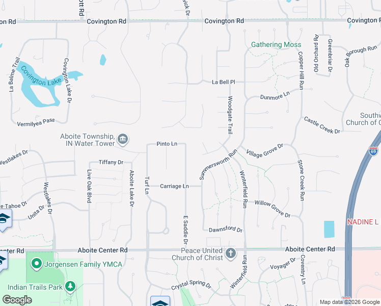 map of restaurants, bars, coffee shops, grocery stores, and more near 3501 E Saddle Dr in Fort Wayne