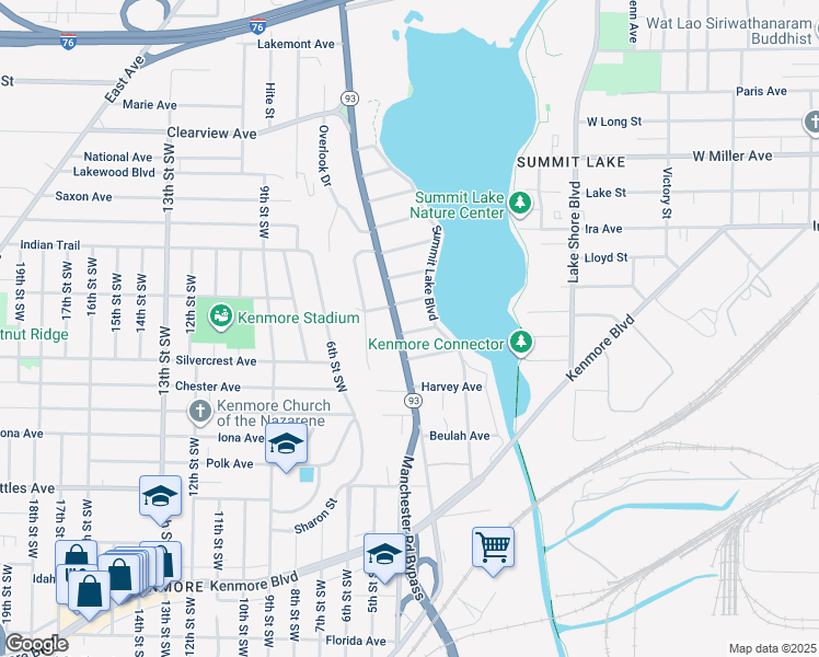 map of restaurants, bars, coffee shops, grocery stores, and more near 529 Bina Avenue in Akron