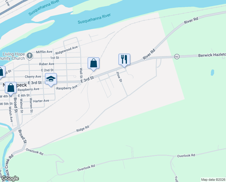 map of restaurants, bars, coffee shops, grocery stores, and more near White Ave in Nescopeck