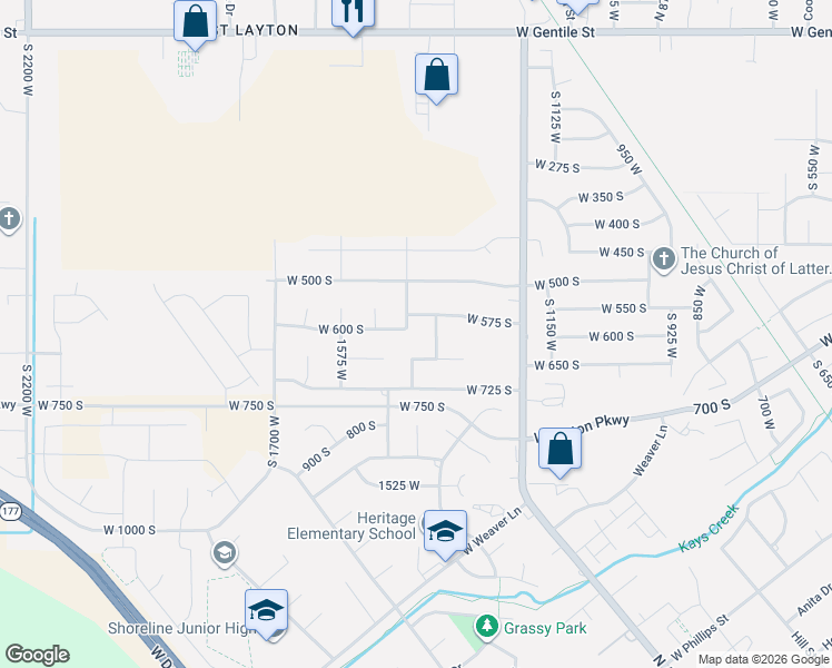map of restaurants, bars, coffee shops, grocery stores, and more near 1378 West 575 South in Layton