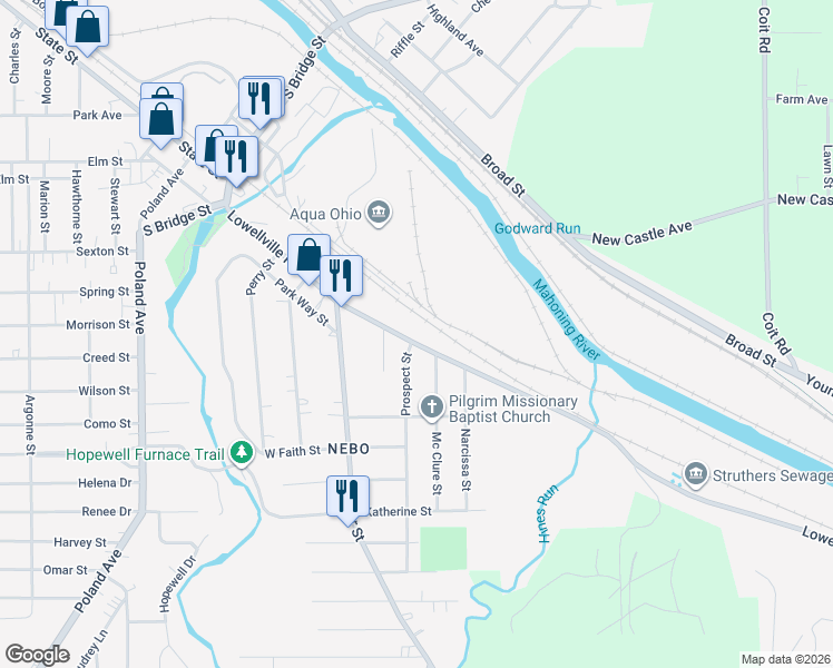 map of restaurants, bars, coffee shops, grocery stores, and more near 234 Lowellville Road in Struthers