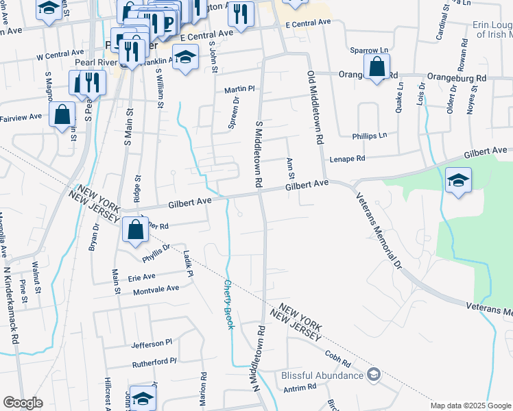 map of restaurants, bars, coffee shops, grocery stores, and more near 241 South Middletown Road in Pearl River