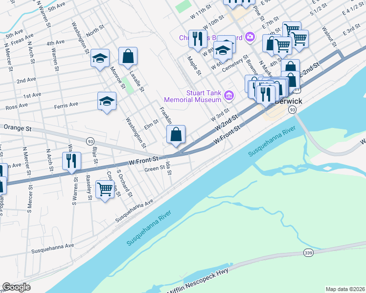 map of restaurants, bars, coffee shops, grocery stores, and more near 209 Fowler St in Berwick
