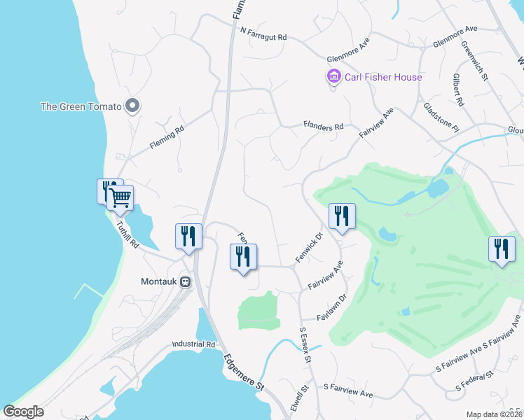 map of restaurants, bars, coffee shops, grocery stores, and more near 5 Florida Road in Montauk