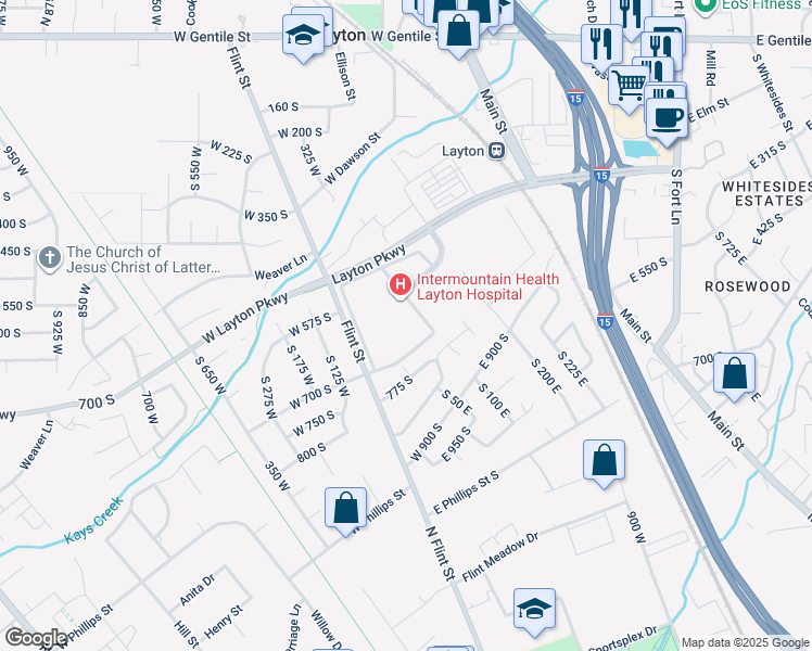 map of restaurants, bars, coffee shops, grocery stores, and more near 201 Layton Parkway in Layton