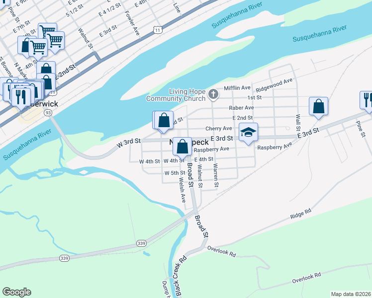 map of restaurants, bars, coffee shops, grocery stores, and more near in Nescopeck