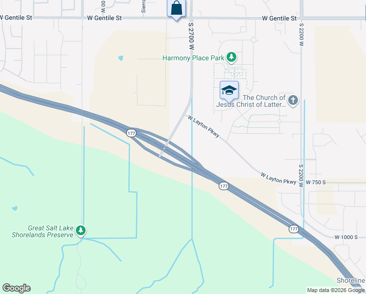 map of restaurants, bars, coffee shops, grocery stores, and more near 485 South Harmony Court in Layton