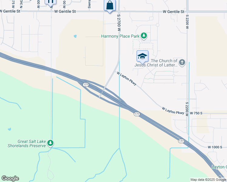 map of restaurants, bars, coffee shops, grocery stores, and more near 485 South Harmony Court in Layton