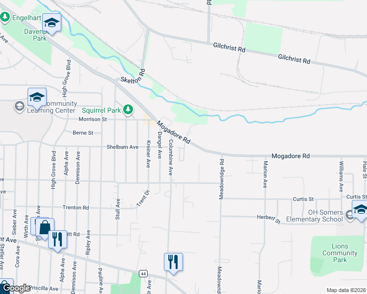 map of restaurants, bars, coffee shops, grocery stores, and more near 6 Hyland Drive in Akron