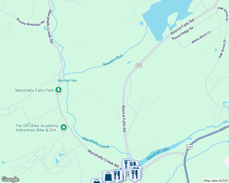 map of restaurants, bars, coffee shops, grocery stores, and more near 459 Resica Falls Road in East Stroudsburg
