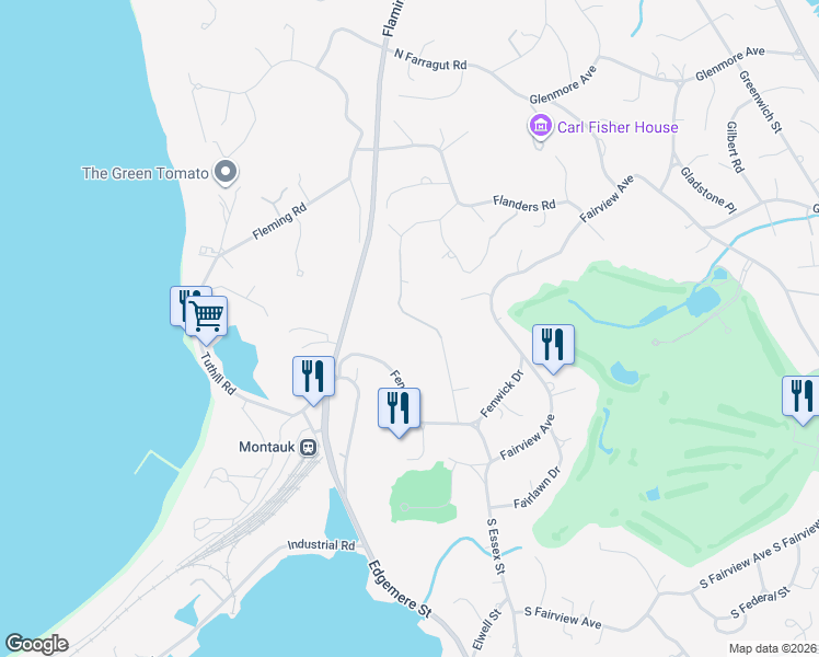 map of restaurants, bars, coffee shops, grocery stores, and more near 5 Florida Road in Montauk