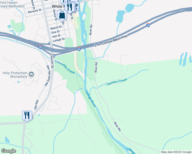map of restaurants, bars, coffee shops, grocery stores, and more near 226 River Road in White Haven
