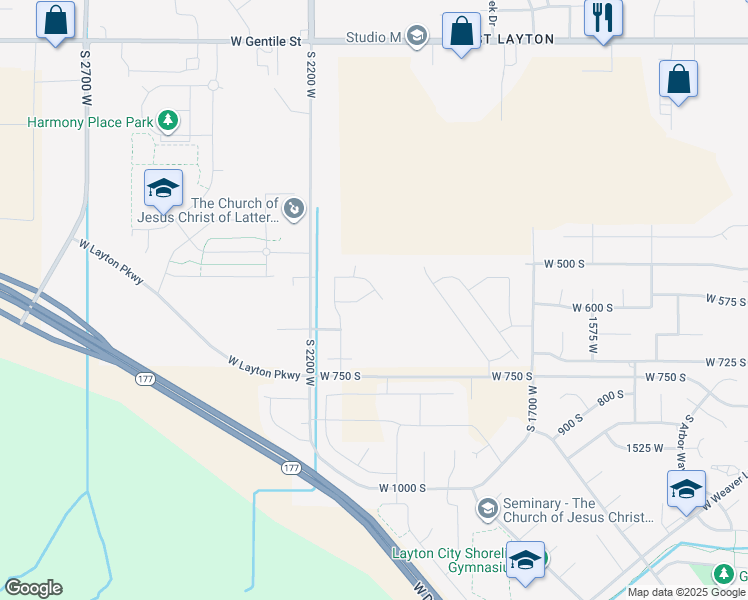 map of restaurants, bars, coffee shops, grocery stores, and more near 2063 West Foxtail Drive in Layton
