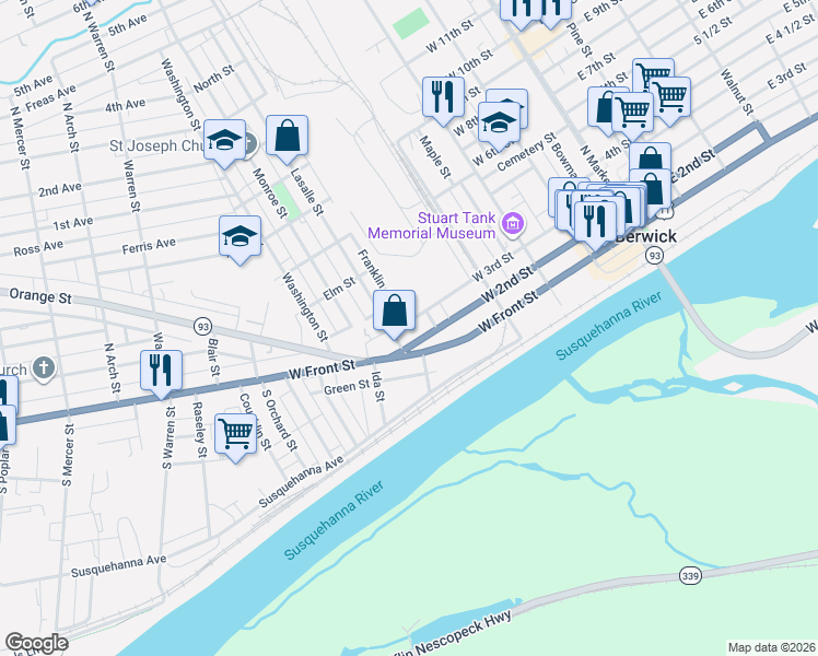 map of restaurants, bars, coffee shops, grocery stores, and more near 209 Fowler St in Berwick