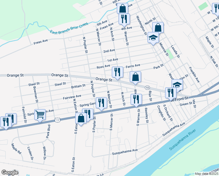 map of restaurants, bars, coffee shops, grocery stores, and more near 1323 Fairview Avenue in Berwick