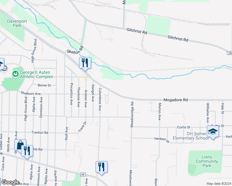 map of restaurants, bars, coffee shops, grocery stores, and more near 6 Hyland Drive in Akron