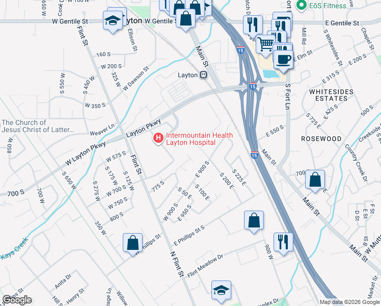 map of restaurants, bars, coffee shops, grocery stores, and more near 753 South 175 East in Layton