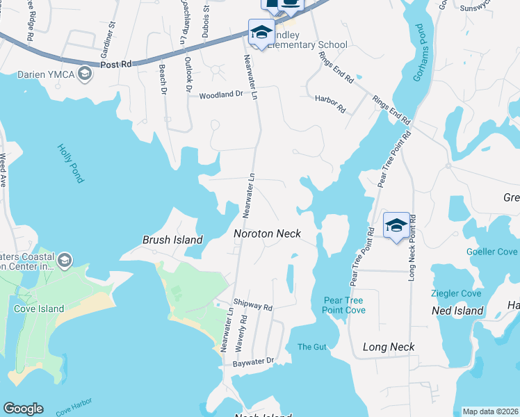 map of restaurants, bars, coffee shops, grocery stores, and more near 110 Nearwater Lane in Darien