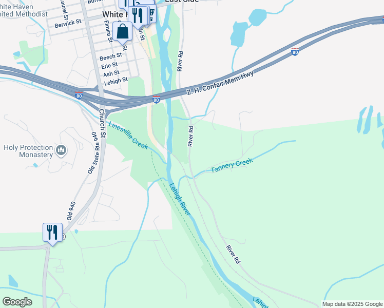 map of restaurants, bars, coffee shops, grocery stores, and more near 226 River Road in White Haven