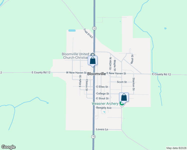 map of restaurants, bars, coffee shops, grocery stores, and more near 1 West New Haven Street in Bloomville
