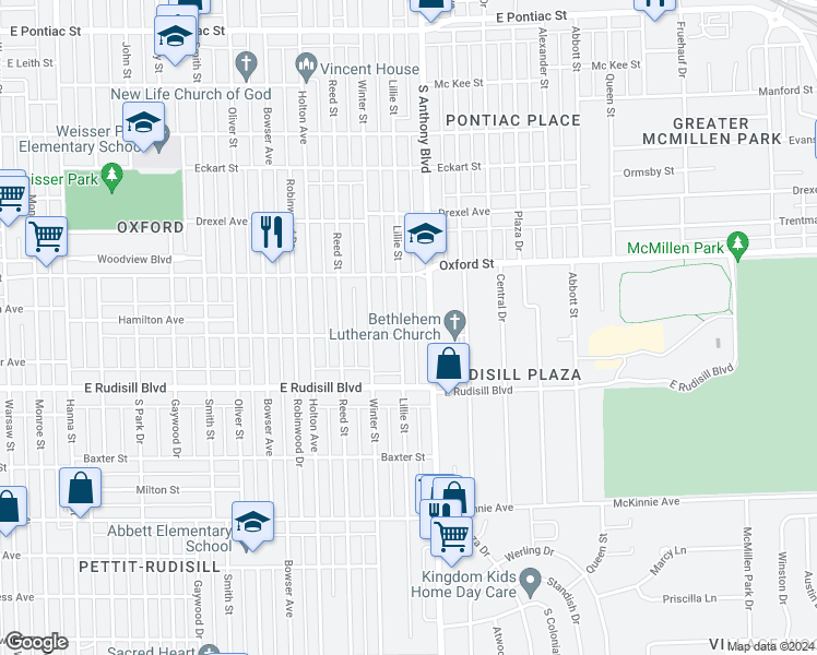 map of restaurants, bars, coffee shops, grocery stores, and more near 3617 Lillie Street in Fort Wayne