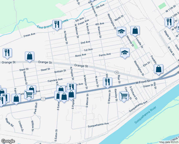 map of restaurants, bars, coffee shops, grocery stores, and more near 1323 Fairview Ave in Berwick