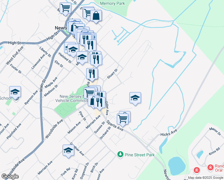 map of restaurants, bars, coffee shops, grocery stores, and more near 12 New Hampshire Street in Newton