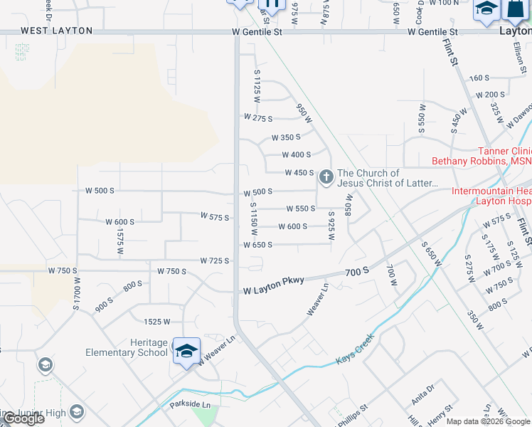 map of restaurants, bars, coffee shops, grocery stores, and more near 1115 West 550 South in Layton