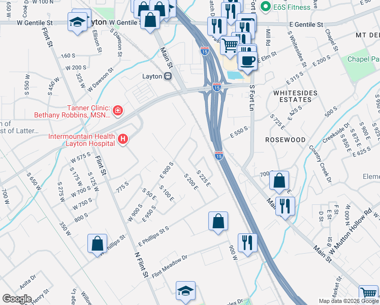 map of restaurants, bars, coffee shops, grocery stores, and more near 251 E 925 S in Layton