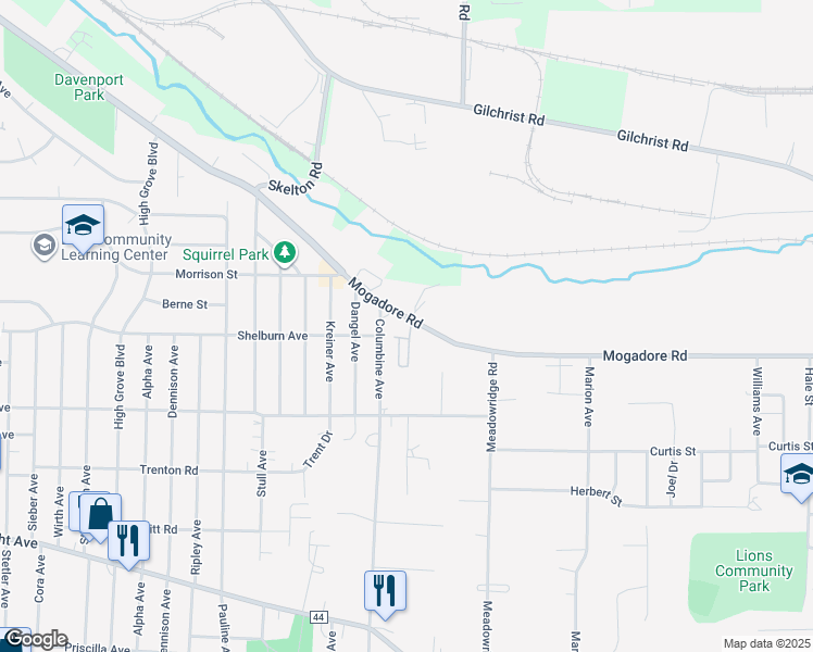 map of restaurants, bars, coffee shops, grocery stores, and more near 6 Hyland Drive in Akron