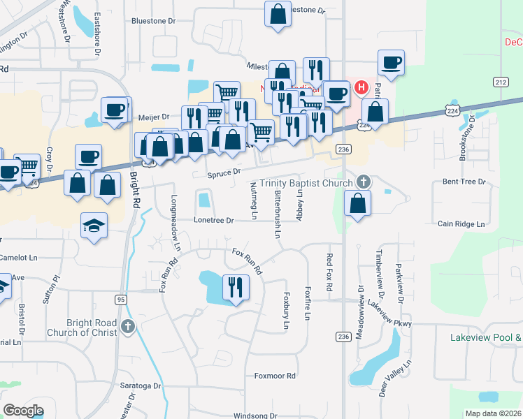 map of restaurants, bars, coffee shops, grocery stores, and more near 827 Nutmeg Ln in Findlay