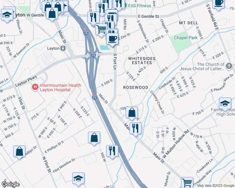 map of restaurants, bars, coffee shops, grocery stores, and more near 457 East Alice Way in Layton