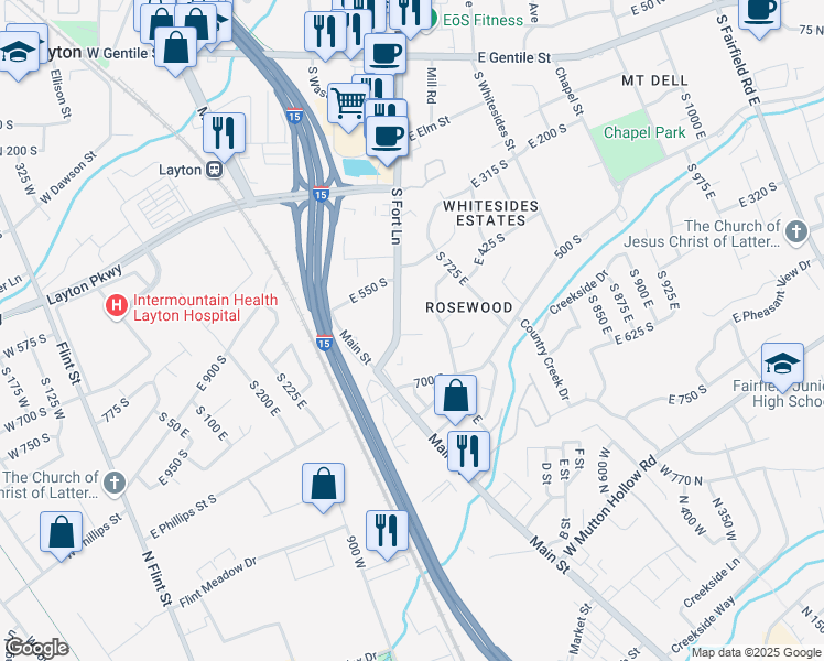 map of restaurants, bars, coffee shops, grocery stores, and more near 481 East Alice Way in Layton