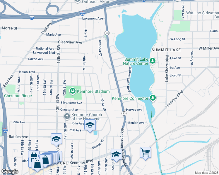 map of restaurants, bars, coffee shops, grocery stores, and more near 1718 Leighton Avenue in Akron