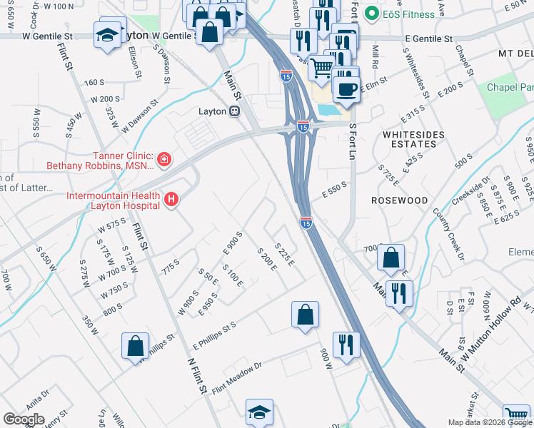 map of restaurants, bars, coffee shops, grocery stores, and more near 251 East 925 South in Layton