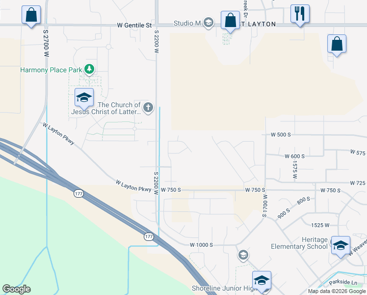 map of restaurants, bars, coffee shops, grocery stores, and more near 2090 West Foxtail Drive in Layton