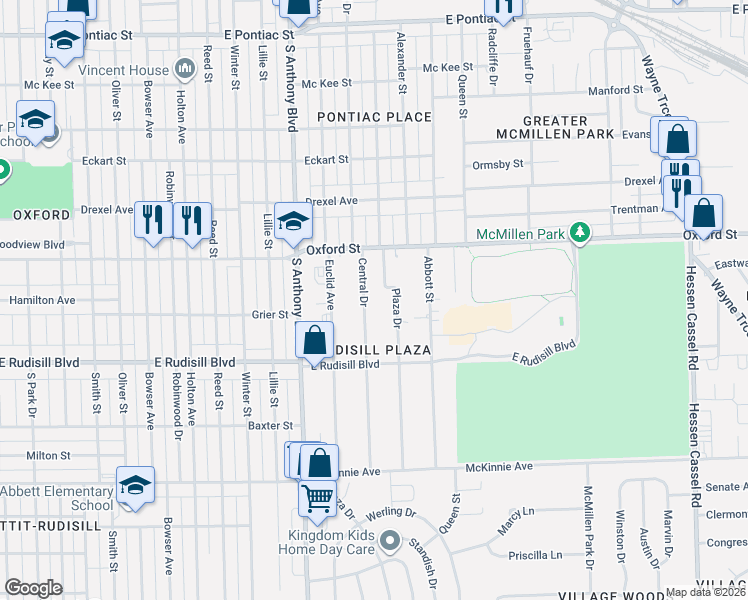 map of restaurants, bars, coffee shops, grocery stores, and more near 3720 Plaza Drive in Fort Wayne