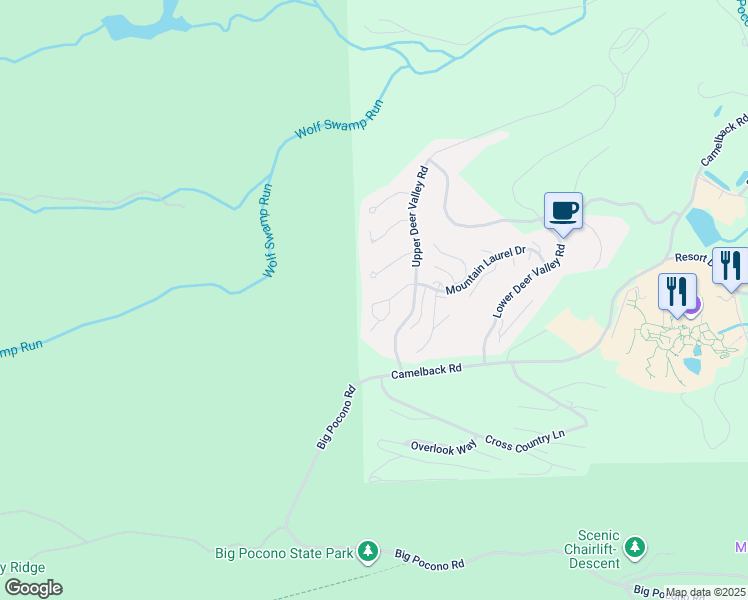 map of restaurants, bars, coffee shops, grocery stores, and more near 132 Mountain Laurel Drive in Tannersville