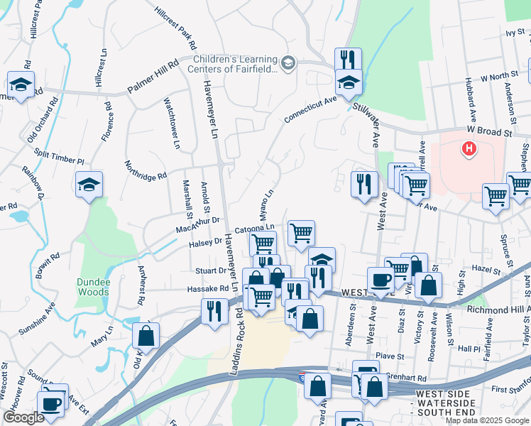 map of restaurants, bars, coffee shops, grocery stores, and more near in Stamford