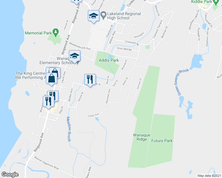 map of restaurants, bars, coffee shops, grocery stores, and more near 98 Mountain Avenue in Wanaque