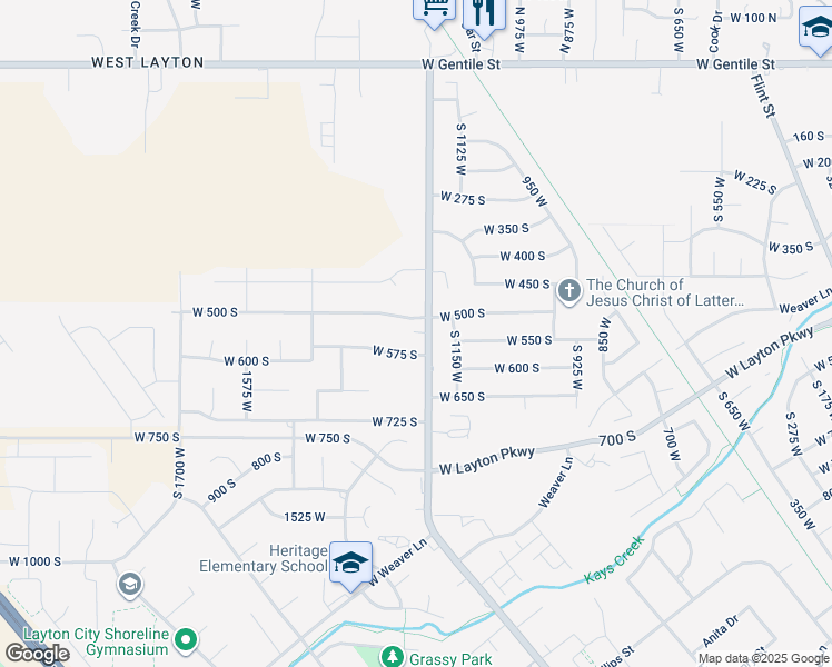 map of restaurants, bars, coffee shops, grocery stores, and more near 544 South Angel Street in Layton
