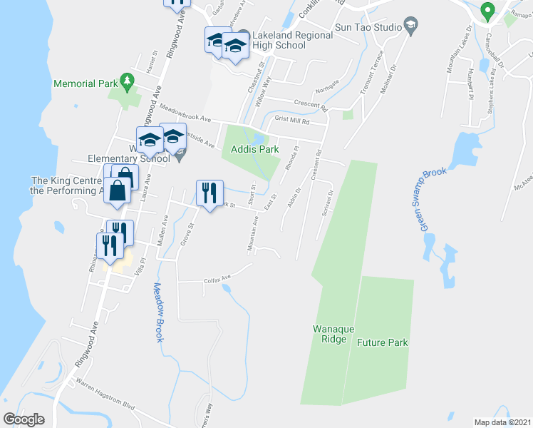 map of restaurants, bars, coffee shops, grocery stores, and more near 1 Mountain Avenue in Wanaque